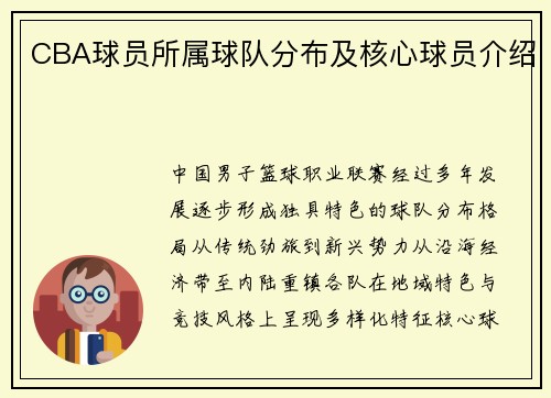 CBA球员所属球队分布及核心球员介绍