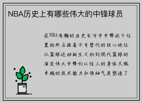NBA历史上有哪些伟大的中锋球员
